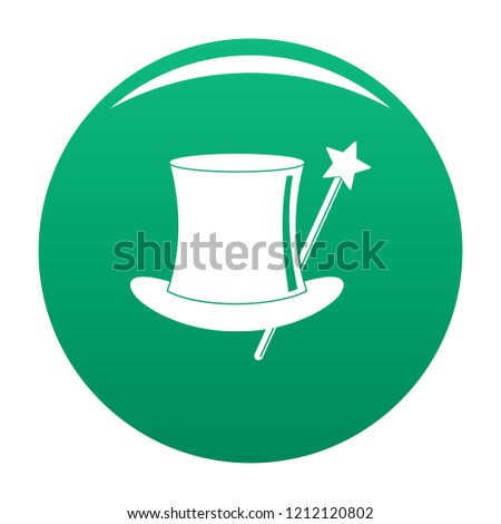 Hat with a wand icon. Simple illustration of hat with a wand vector icon for any design green