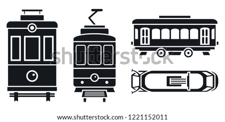 Electric passenger trolley car icon set. Simple set of electric passenger trolley car vector icons for web design on white background