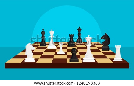 Chess board game concept background. Flat illustration of chess board game vector concept background for web design