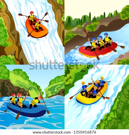 Rafting banner set. Cartoon illustration of rafting vector banner set for web design Stok fotoğraf © 
