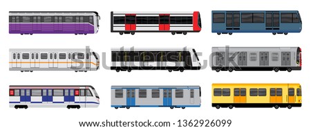Subway train icons set. Cartoon set of subway train vector icons for web design