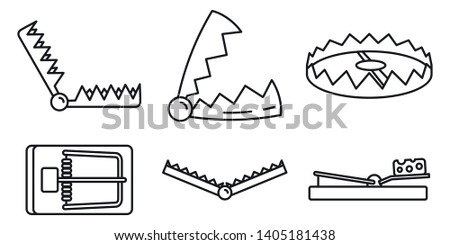 Bear trap icons set. Outline set of bear trap vector icons for web design isolated on white background