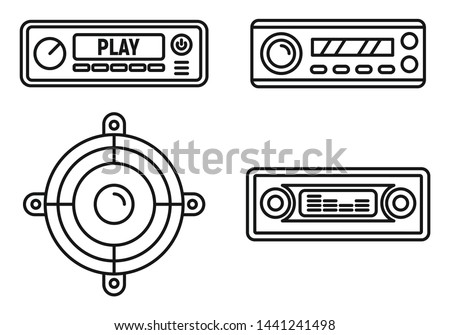 Car audio speaker icons set. Outline set of car audio speaker vector icons for web design isolated on white background