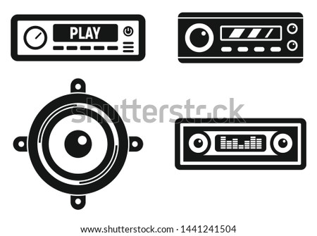 Car audio system icons set. Simple set of car audio system vector icons for web design on white background