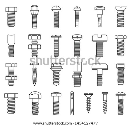 Screw-bolt industrial icons set. Outline set of screw-bolt industrial vector icons for web design isolated on white background