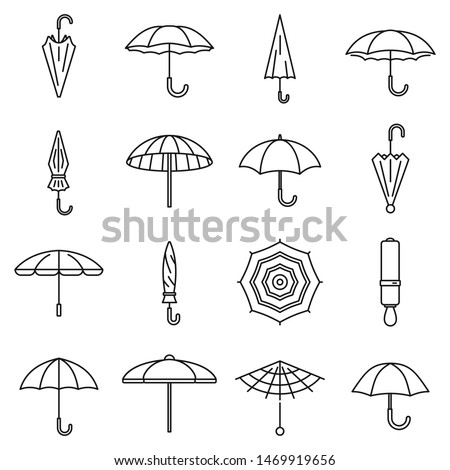 Rain umbrella icons set. Outline set of rain umbrella vector icons for web design isolated on white background