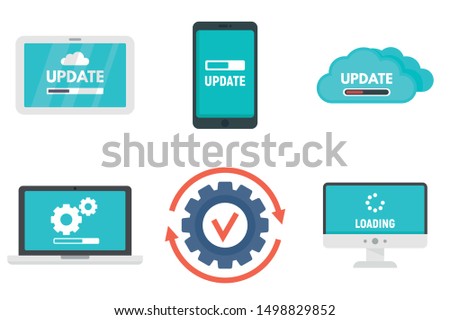 System update icons set. Flat set of system update vector icons for web design