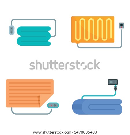 Electric blanket icon set. Flat set of electric blanket vector icons for web design