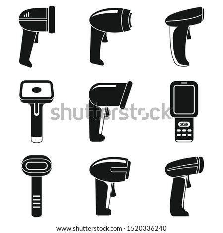 Market barcode scanner icons set. Simple set of market barcode scanner vector icons for web design on white background