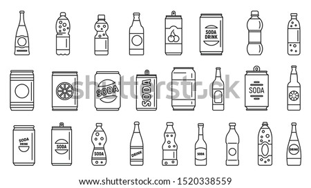 Cold soda icons set. Outline set of cold soda vector icons for web design isolated on white background