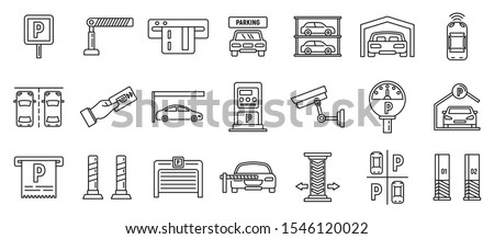 Underground parking garage icons set. Outline set of underground parking garage vector icons for web design isolated on white background