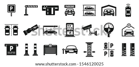 Underground parking icons set. Simple set of underground parking vector icons for web design on white background