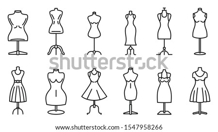 Mannequin atelier icons set. Outline set of mannequin atelier vector icons for web design isolated on white background