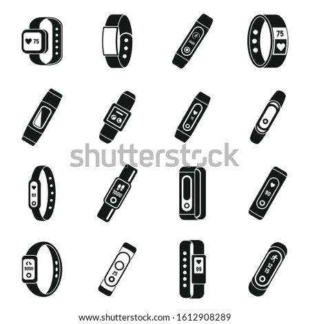 Fitness bracelet accessory icons set. Simple set of fitness bracelet accessory vector icons for web design on white background