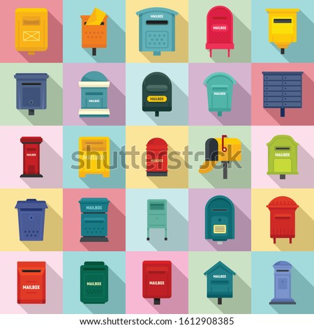 Mailbox icons set. Flat set of mailbox vector icons for web design