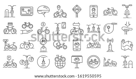Rent a bike icons set. Outline set of rent a bike vector icons for web design isolated on white background