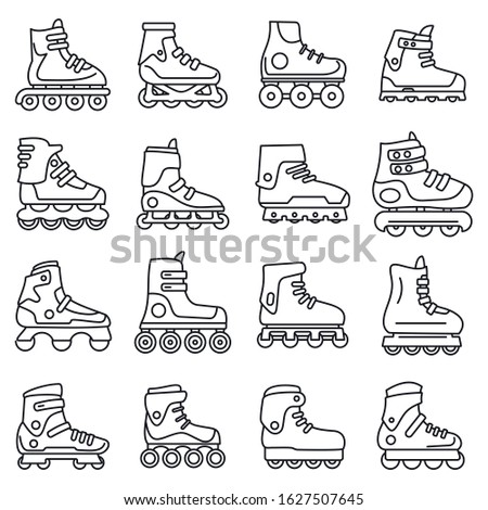 Sport inline skates icons set. Outline set of sport inline skates vector icons for web design isolated on white background