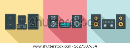 Stereo system icons set. Flat set of stereo system vector icons for web design