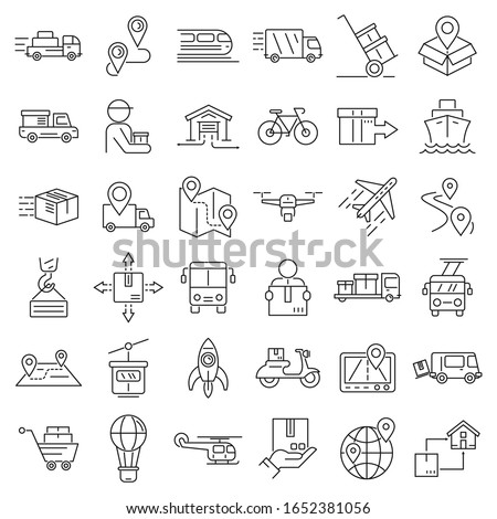 Relocation icons set. Outline set of relocation vector icons for web design isolated on white background