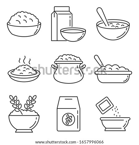 Oatmeal icons set. Outline set of oatmeal vector icons for web design isolated on white background