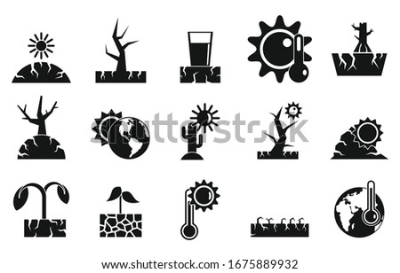 Drought icons set. Simple set of drought vector icons for web design on white background