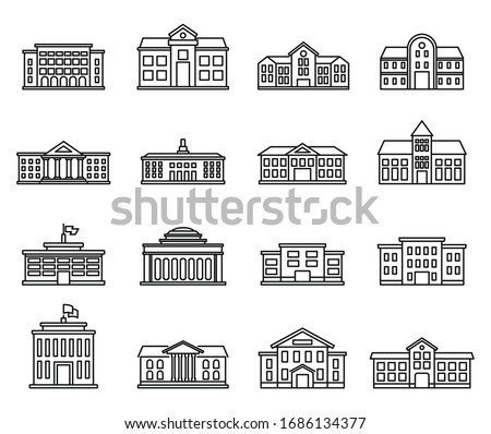 University campus icons set. Outline set of university campus vector icons for web design isolated on white background
