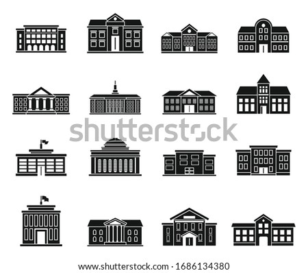 University building icons set. Simple set of university building vector icons for web design on white background