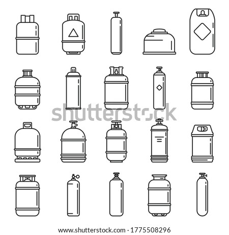 Industrial gas cylinders icons set. Outline set of industrial gas cylinders vector icons for web design isolated on white background