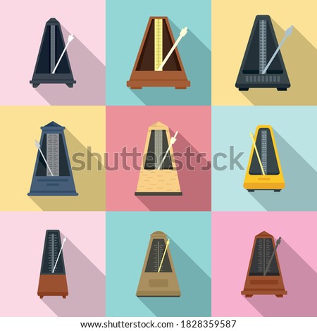 Metronome icons set. Flat set of metronome vector icons for web design