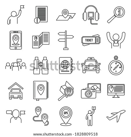 Guide tour icons set. Outline set of guide tour vector icons for web design isolated on white background