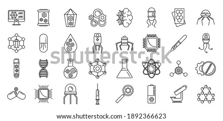 Nanotechnology science icons set. Outline set of nanotechnology science vector icons for web design isolated on white background