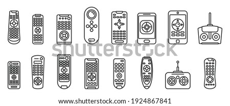 Hand remote control icons set. Outline set of hand remote control vector icons for web design isolated on white background
