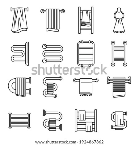 Home heated towel rail icons set. Outline set of home heated towel rail vector icons for web design isolated on white background