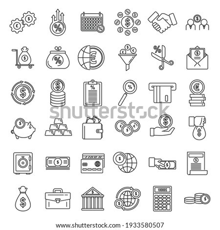 Credit union bank icons set. Outline set of credit union bank vector icons for web design isolated on white background