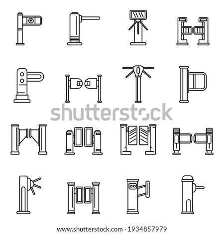 Turnstile access icons set. Outline set of turnstile access vector icons for web design isolated on white background