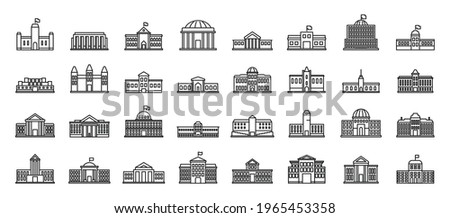 Parliament building icons set. Outline set of parliament building vector icons for web design isolated on white background