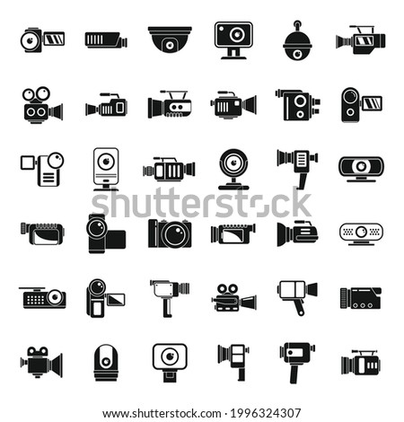 Digital camcorder icons set. Simple set of digital camcorder vector icons for web design on white background