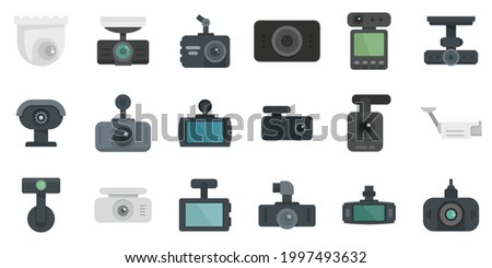 DVR icons set. Flat set of DVR vector icons isolated on white background