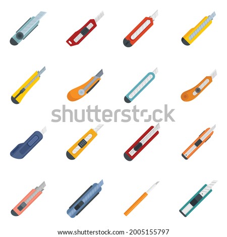 Cutter icons set. Flat set of cutter vector icons isolated on white background Stockfoto © 