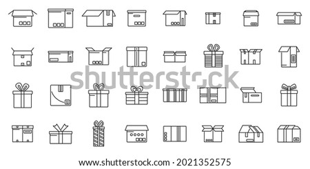 Box icons set outline vector. Gift present. Close surprise