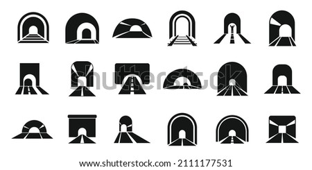 Tunnel icons set simple vector. Rail track. Metro arch