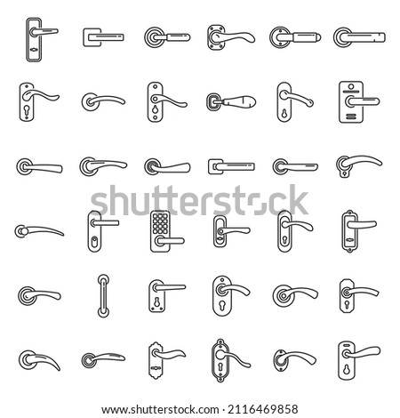 Door handles icons set outline vector. Domestic control. Electric doorknob