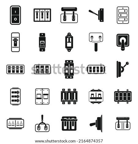 Breaker switch icons set simple vector. Cable chopper. Circuit switch Foto d'archivio © 