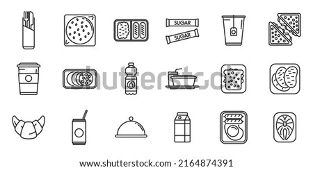 Airline food icons set outline vector. Inflight meal. Air plane