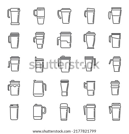 Thermo cup icons set outline vector. Coffee cup. Cap beverage