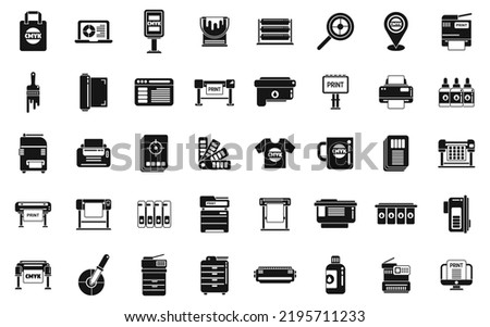 Digital printing icons set simple vector. Computer printer. Paper digital