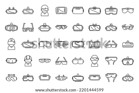 Virtual glasses icons set outline vector. Vr reality. Oculus video