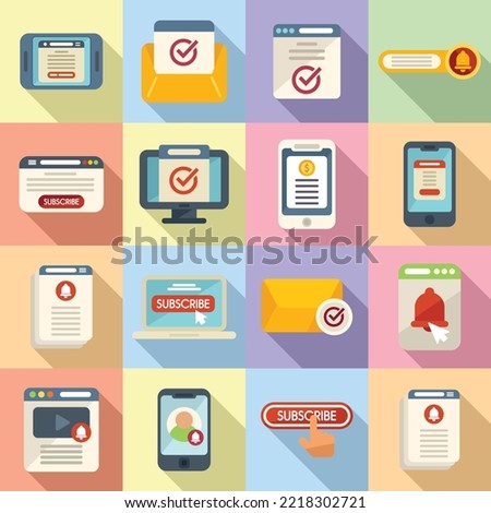 Subscriotion icons set flat vector. Business membership. Model envelope