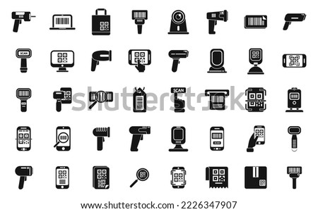 Code scanning icons set simple vector. Qr barcode. Scanner mobile