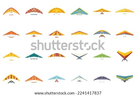 Hang glider icons set flat vector. Sport activity. Adrenaline glider isolated